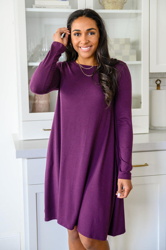 Most Reliable Long Sleeve Knit Dress In Plum - The Fiery Jasmine