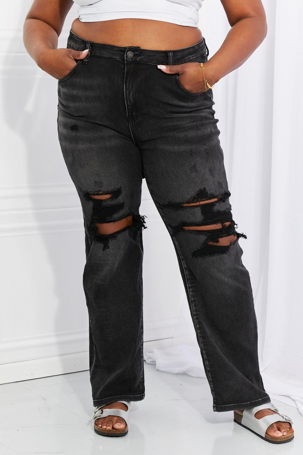 RISEN Full Size Lois Distressed Loose Fit Jeans - The Fiery Jasmine