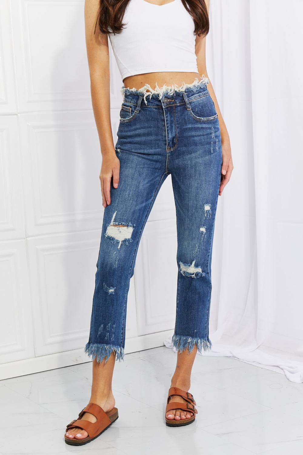 RISEN Full Size Undone Chic Straight Leg Jeans - The Fiery Jasmine