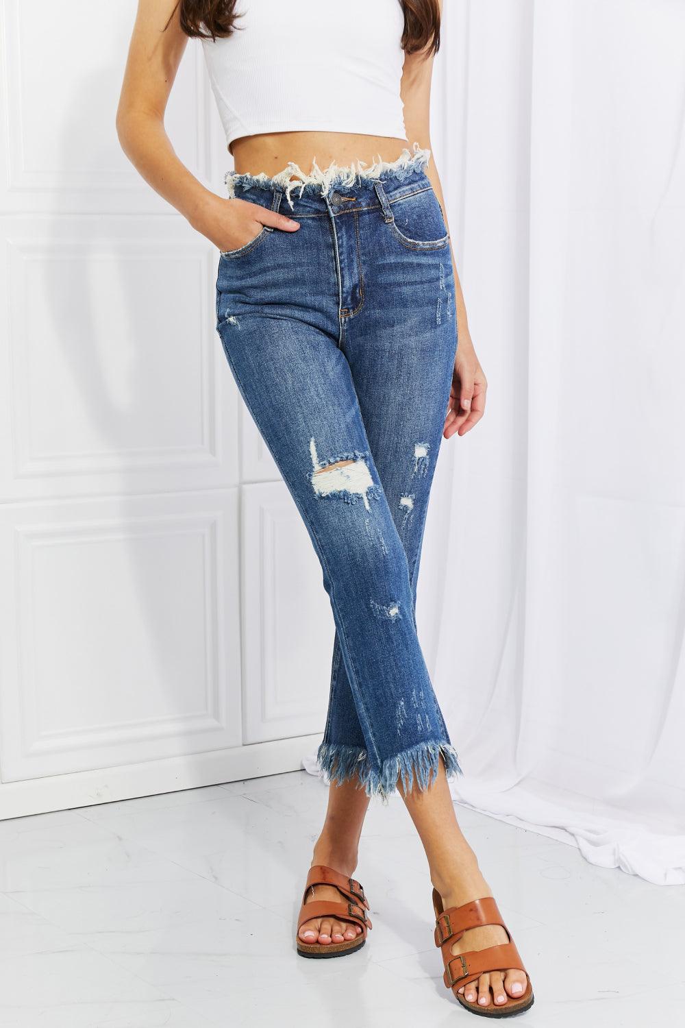 RISEN Full Size Undone Chic Straight Leg Jeans - The Fiery Jasmine