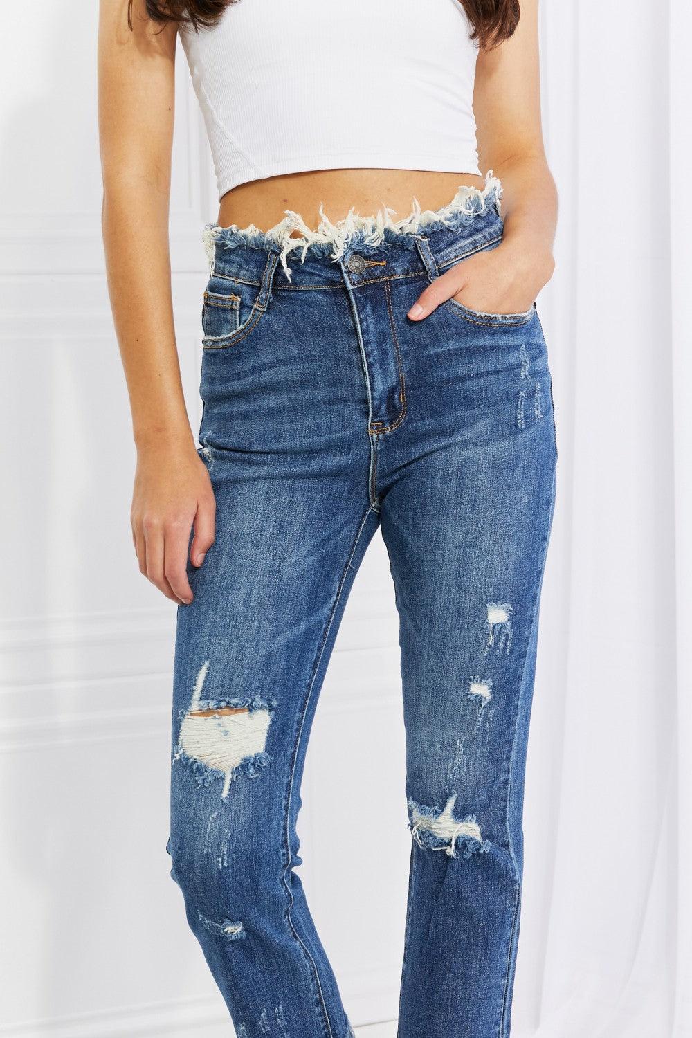 RISEN Full Size Undone Chic Straight Leg Jeans - The Fiery Jasmine
