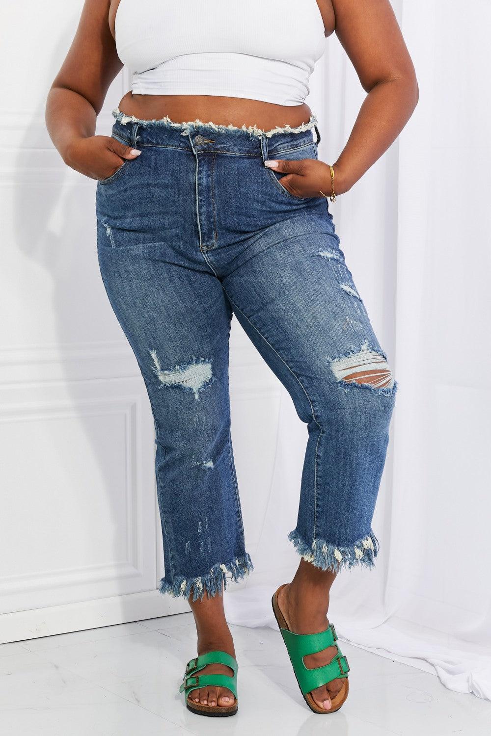 RISEN Full Size Undone Chic Straight Leg Jeans - The Fiery Jasmine