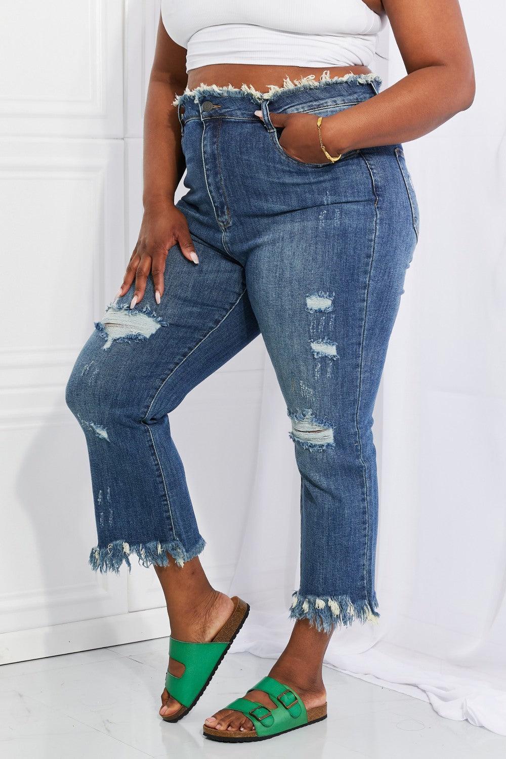 RISEN Full Size Undone Chic Straight Leg Jeans - The Fiery Jasmine