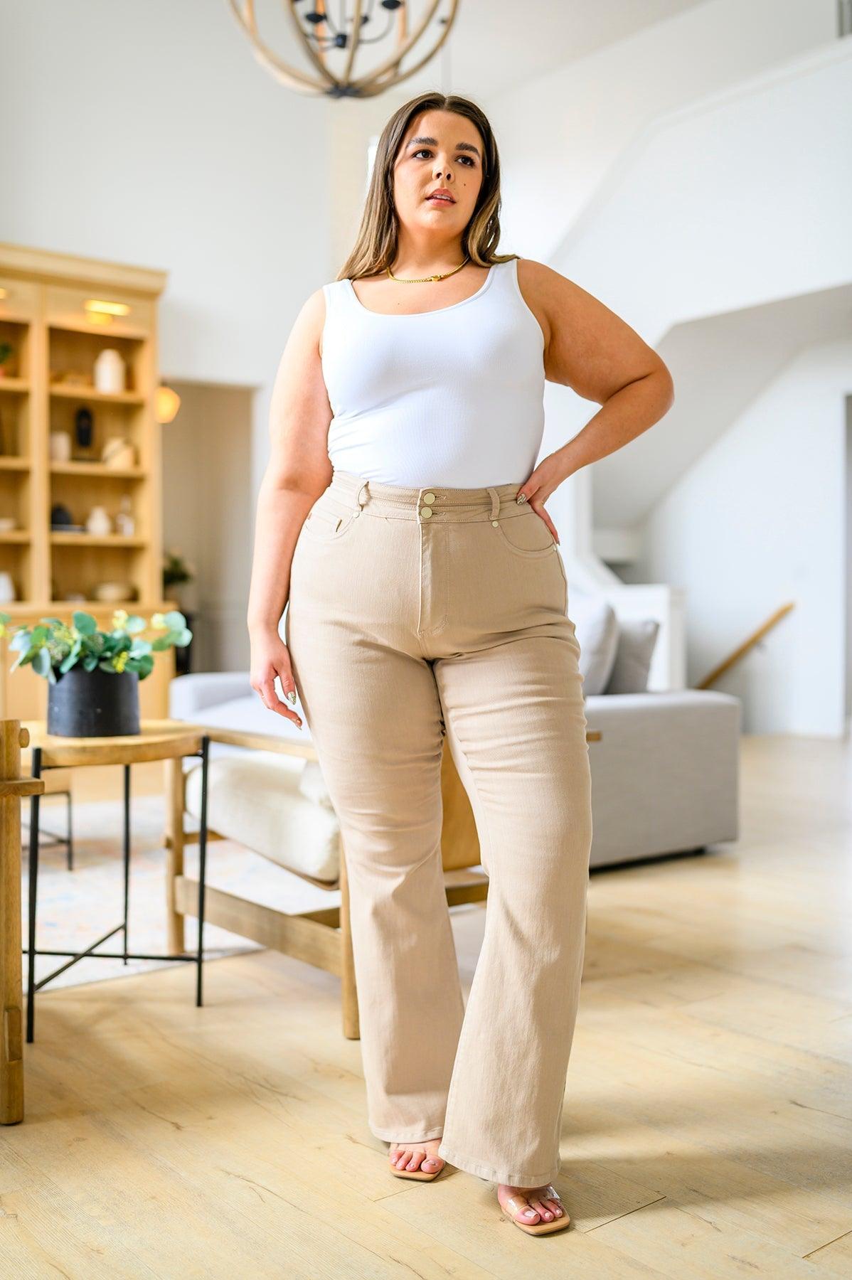 Serenity High Rise Tummy Control Flares in Khaki - The Fiery Jasmine