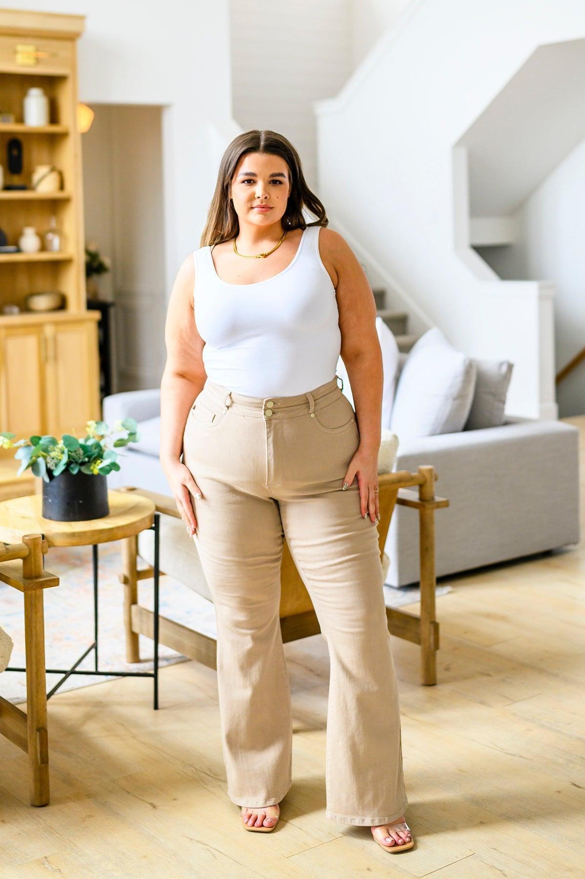 Serenity High Rise Tummy Control Flares in Khaki - The Fiery Jasmine