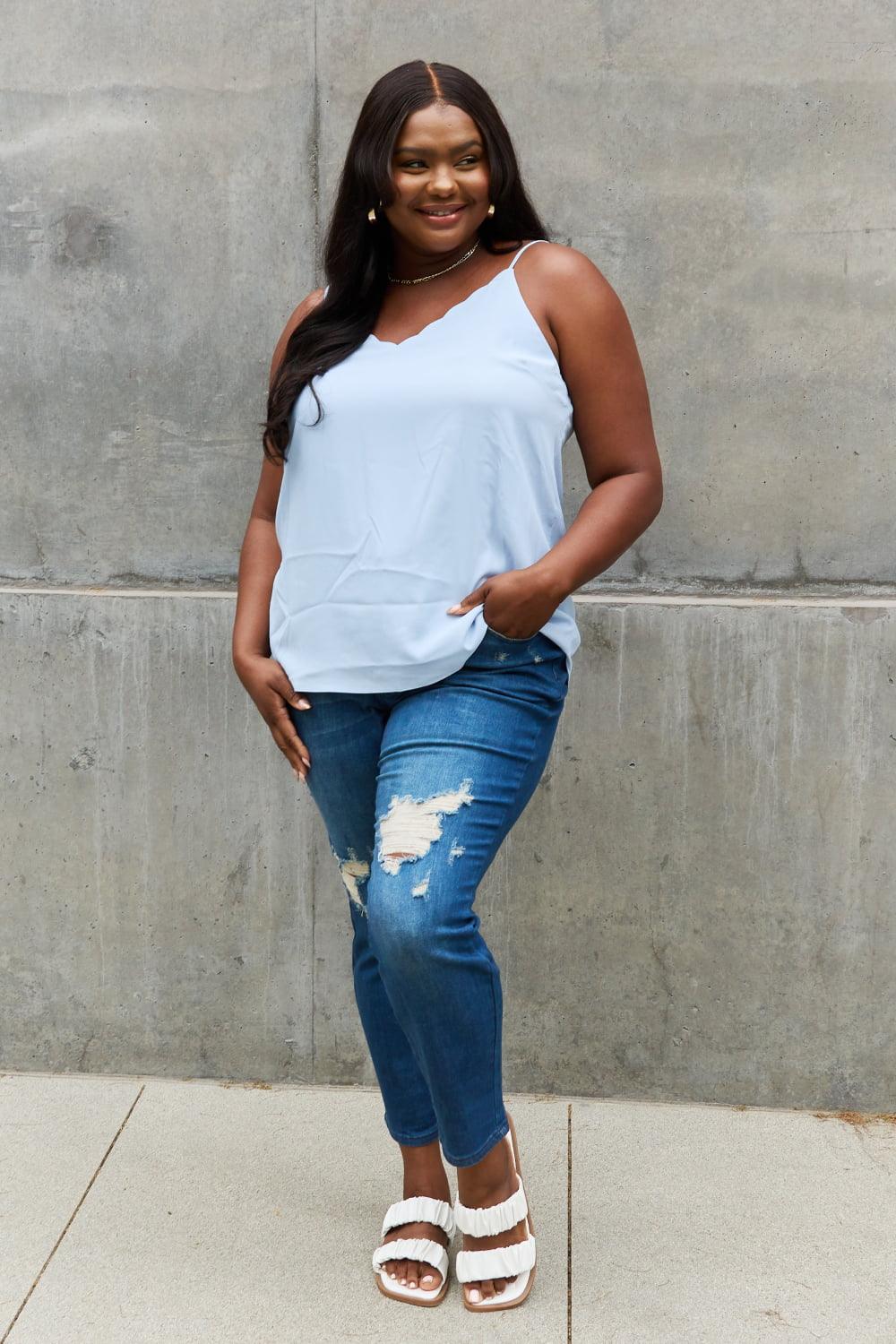 Sweet Lovely By Jen Full Size Scalloped Cami in Blue - The Fiery Jasmine