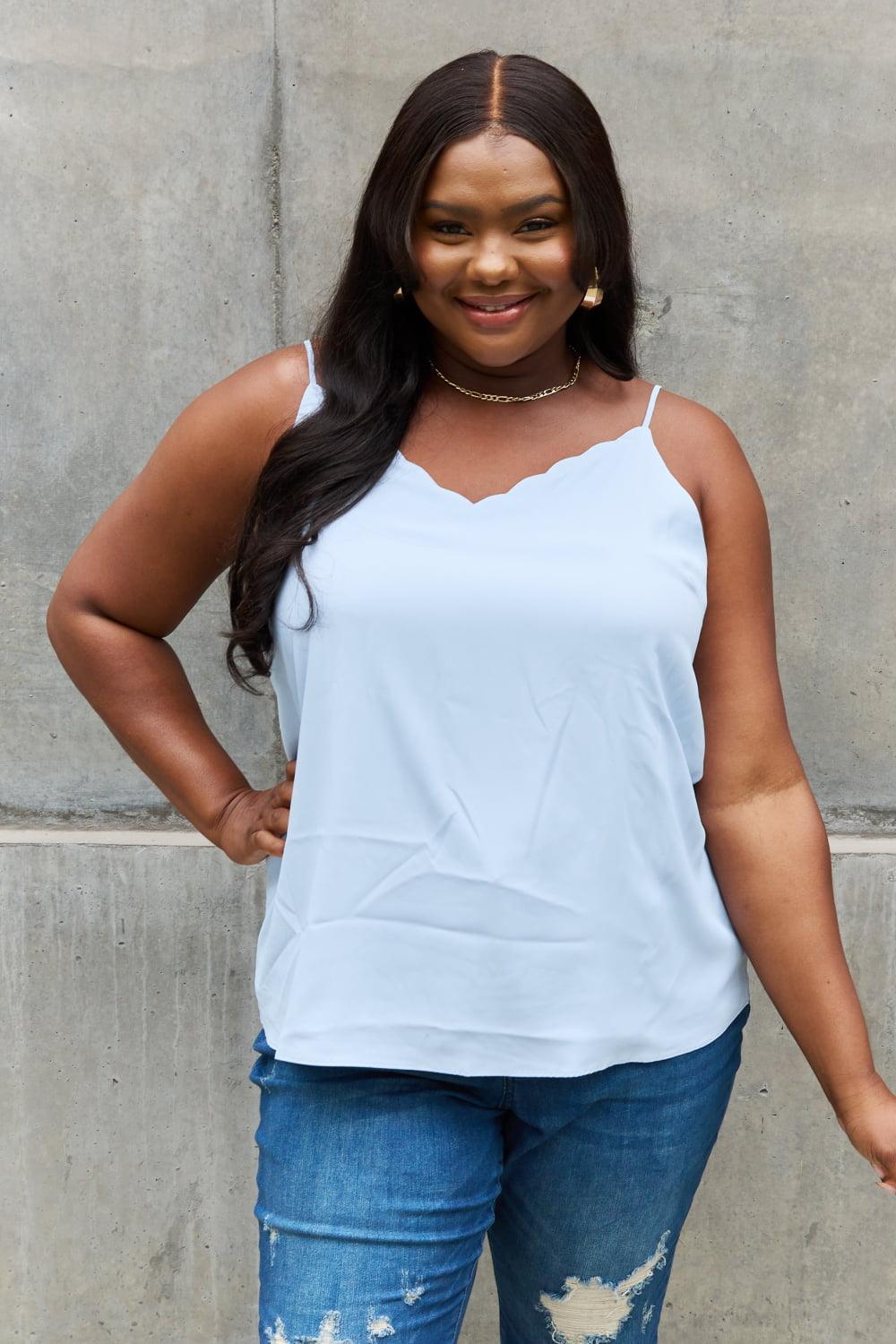 Sweet Lovely By Jen Full Size Scalloped Cami in Blue - The Fiery Jasmine