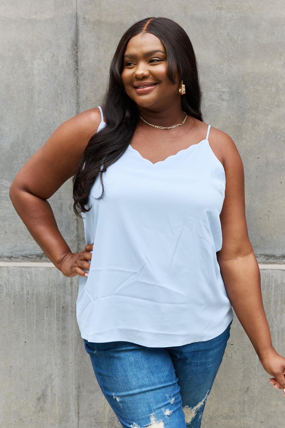 Sweet Lovely By Jen Full Size Scalloped Cami in Blue - The Fiery Jasmine