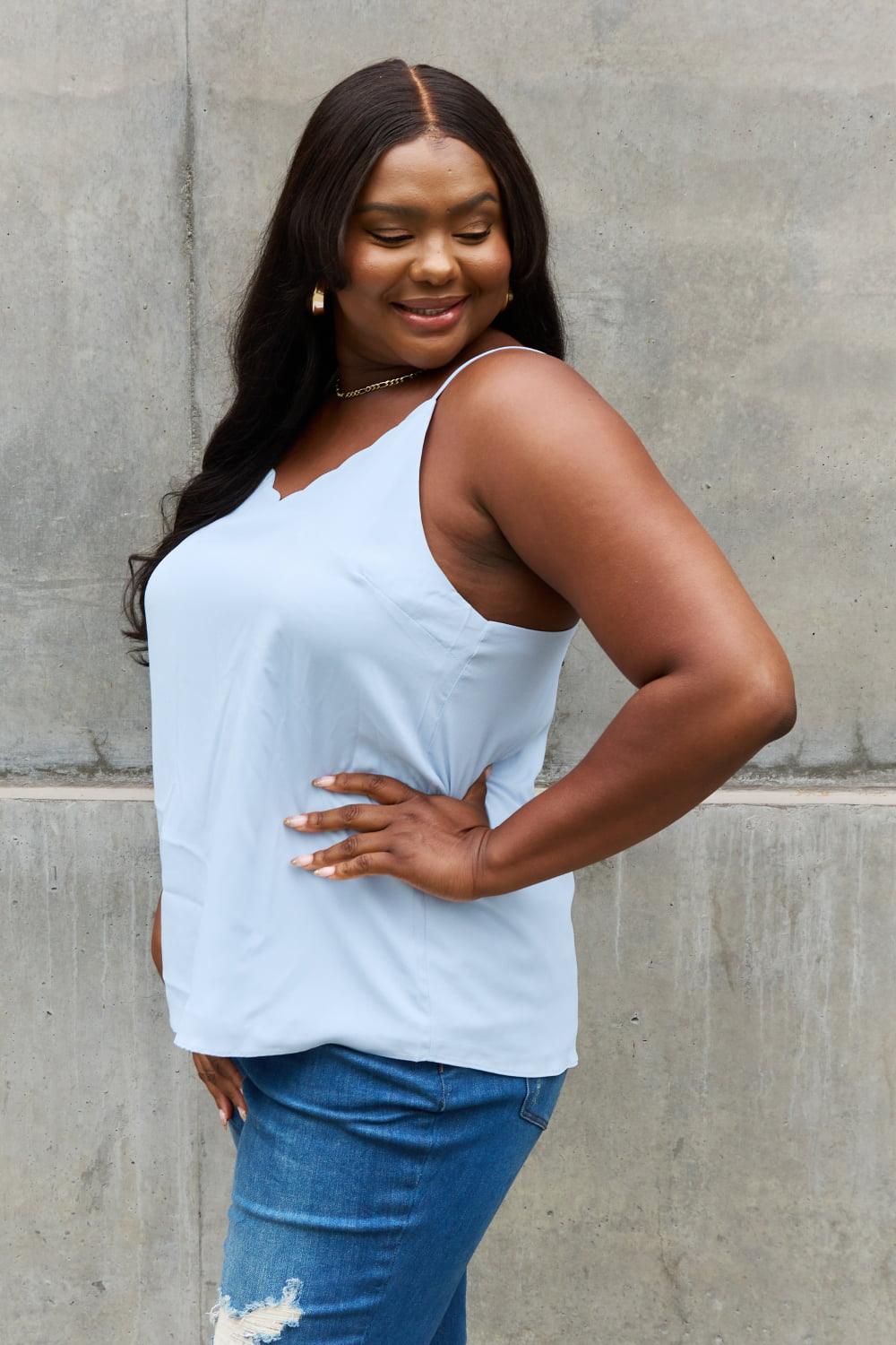Sweet Lovely By Jen Full Size Scalloped Cami in Blue - The Fiery Jasmine