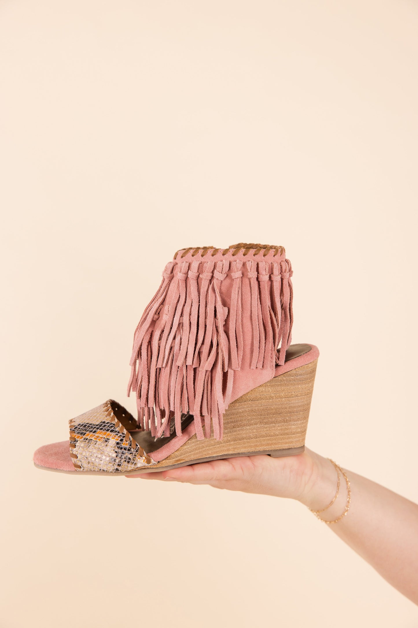 Naughty Monkey True Fringe Wedge in Blush