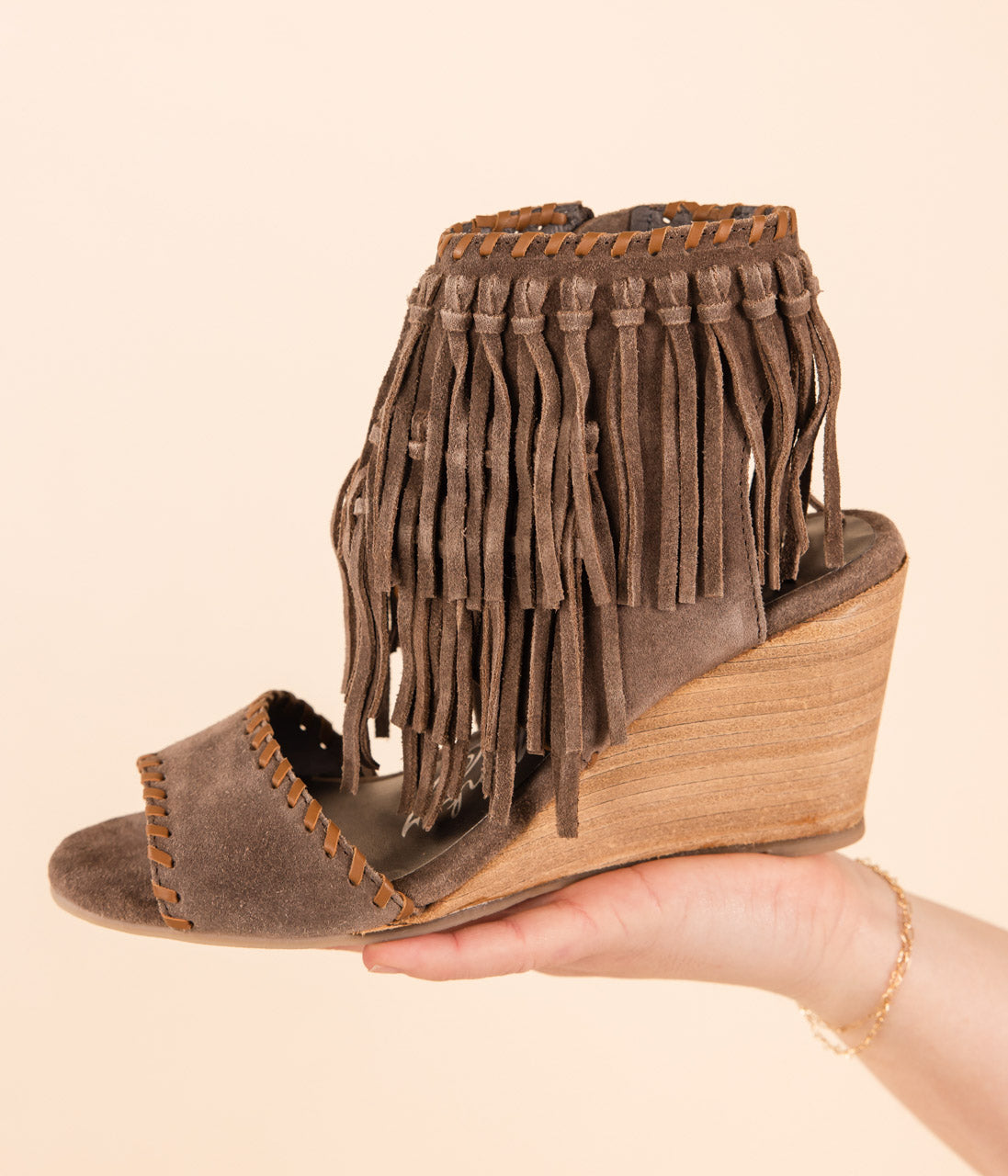 Naughty Monkey True Fringe Wedge in Taupe