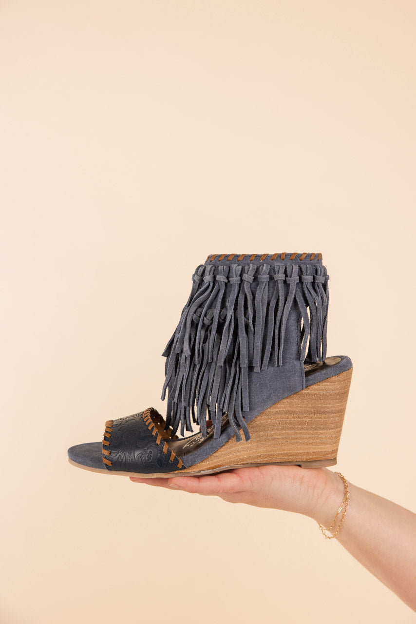 Naughty Monkey True Fringe Wedge in Denim
