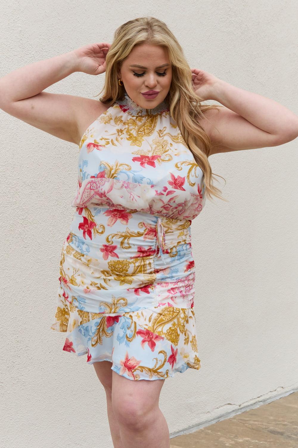 White Birch Full Size Floral Print Halter Woven Dress - The Fiery Jasmine