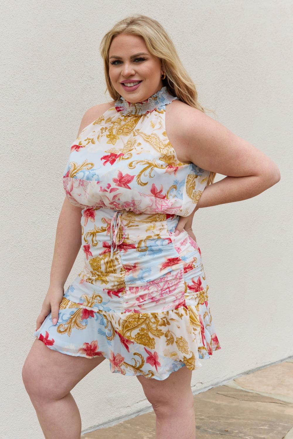 White Birch Full Size Floral Print Halter Woven Dress - The Fiery Jasmine