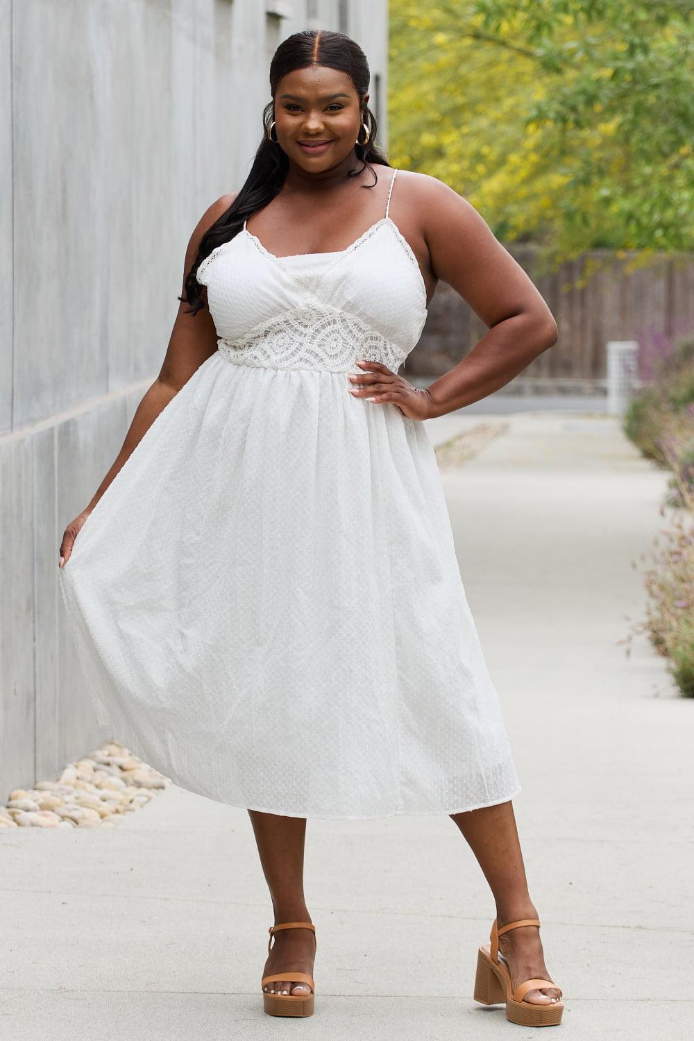 White Birch Full Size Lace Detail Sleeveless Lace Midi Dress - The Fiery Jasmine