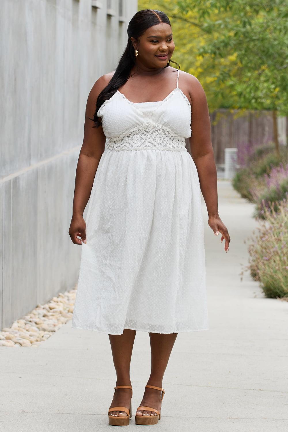 White Birch Full Size Lace Detail Sleeveless Lace Midi Dress - The Fiery Jasmine