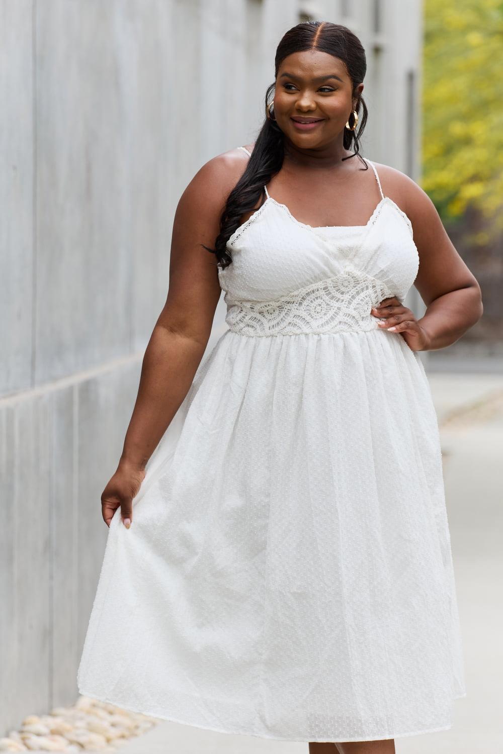 White Birch Full Size Lace Detail Sleeveless Lace Midi Dress - The Fiery Jasmine