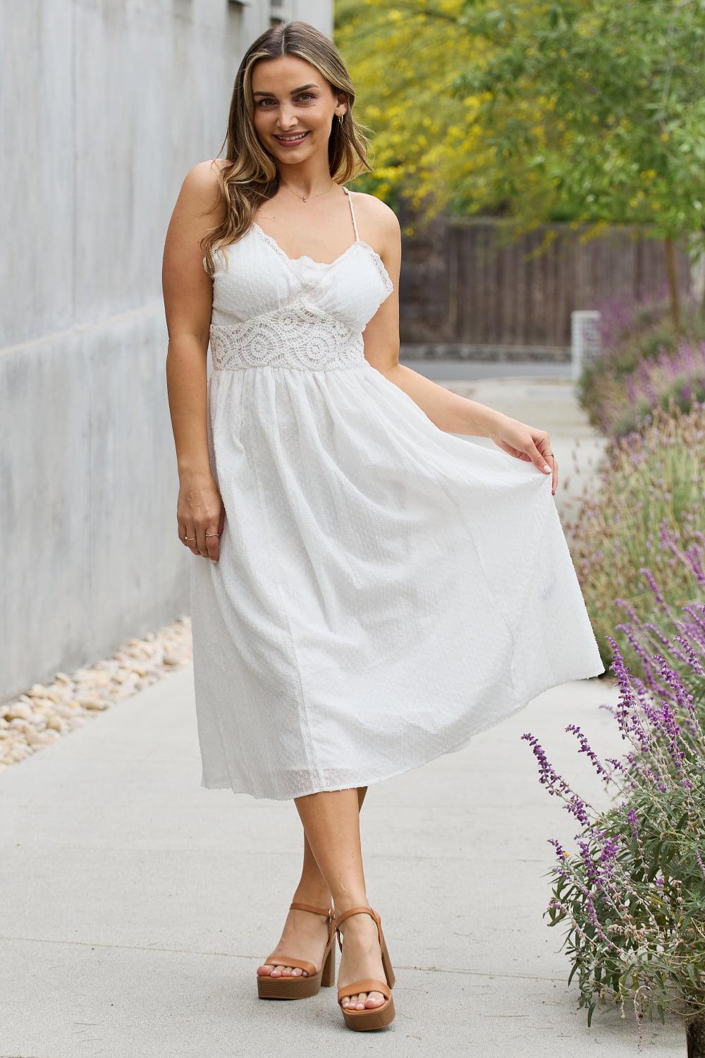 White Birch Full Size Lace Detail Sleeveless Lace Midi Dress - The Fiery Jasmine