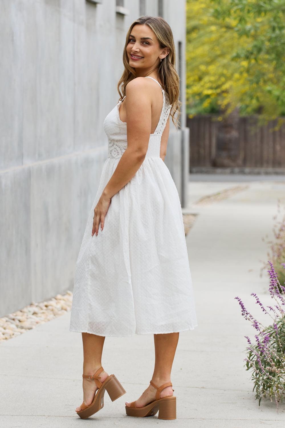 White Birch Full Size Lace Detail Sleeveless Lace Midi Dress - The Fiery Jasmine
