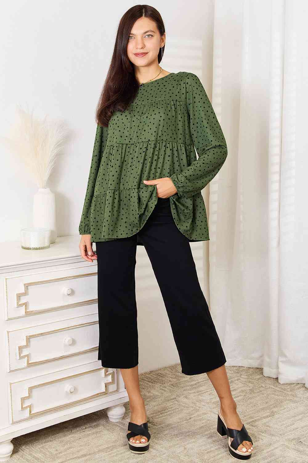 Heimish Long Puff Sleeve Polka Tiered Top