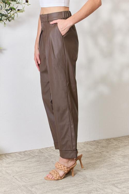 Zenana Faux Leather Straight Pants