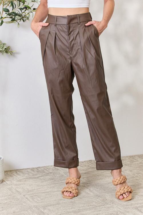 Zenana Faux Leather Straight Pants
