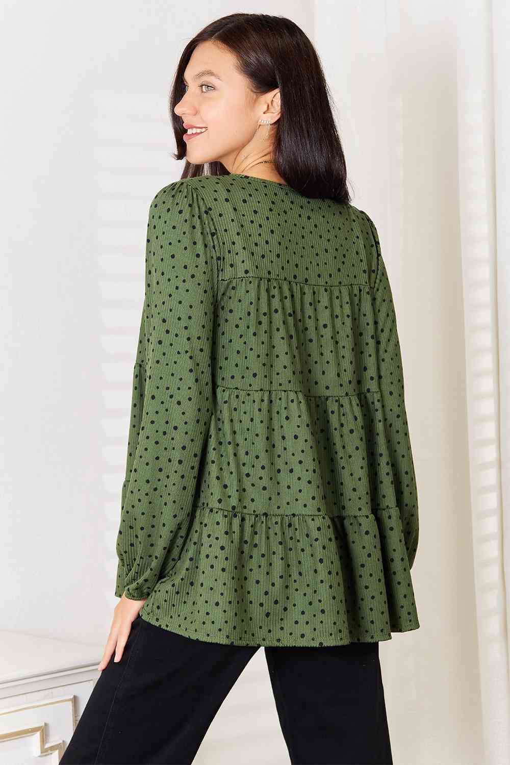 Heimish Long Puff Sleeve Polka Tiered Top