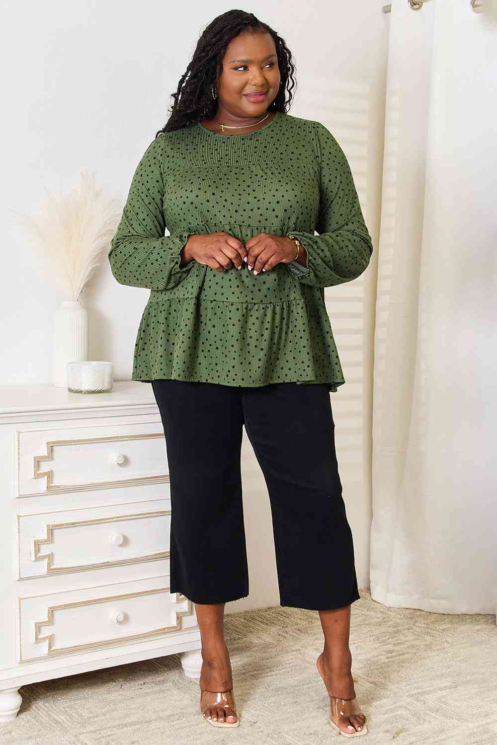 Heimish Long Puff Sleeve Polka Tiered Top