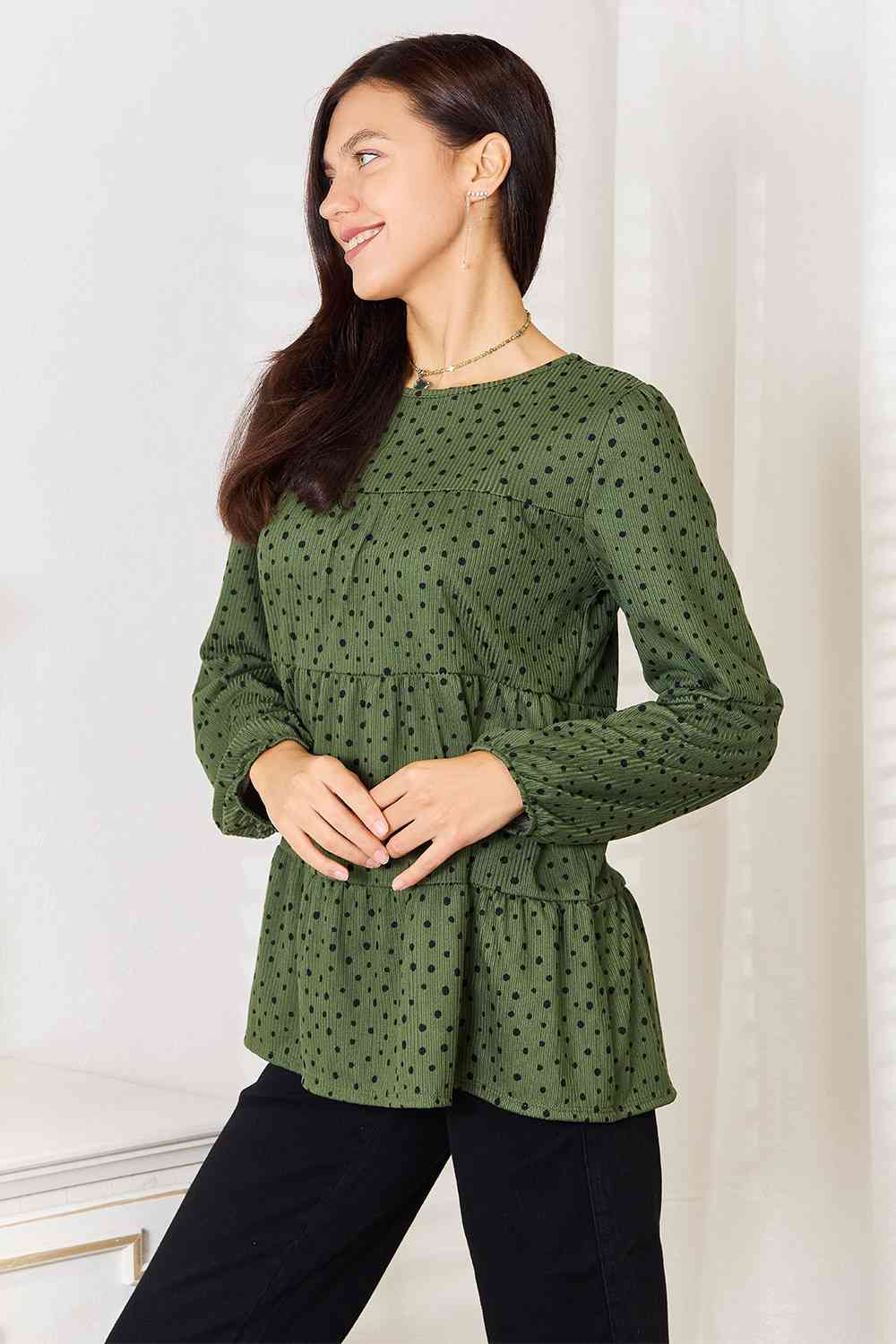 Heimish Long Puff Sleeve Polka Tiered Top