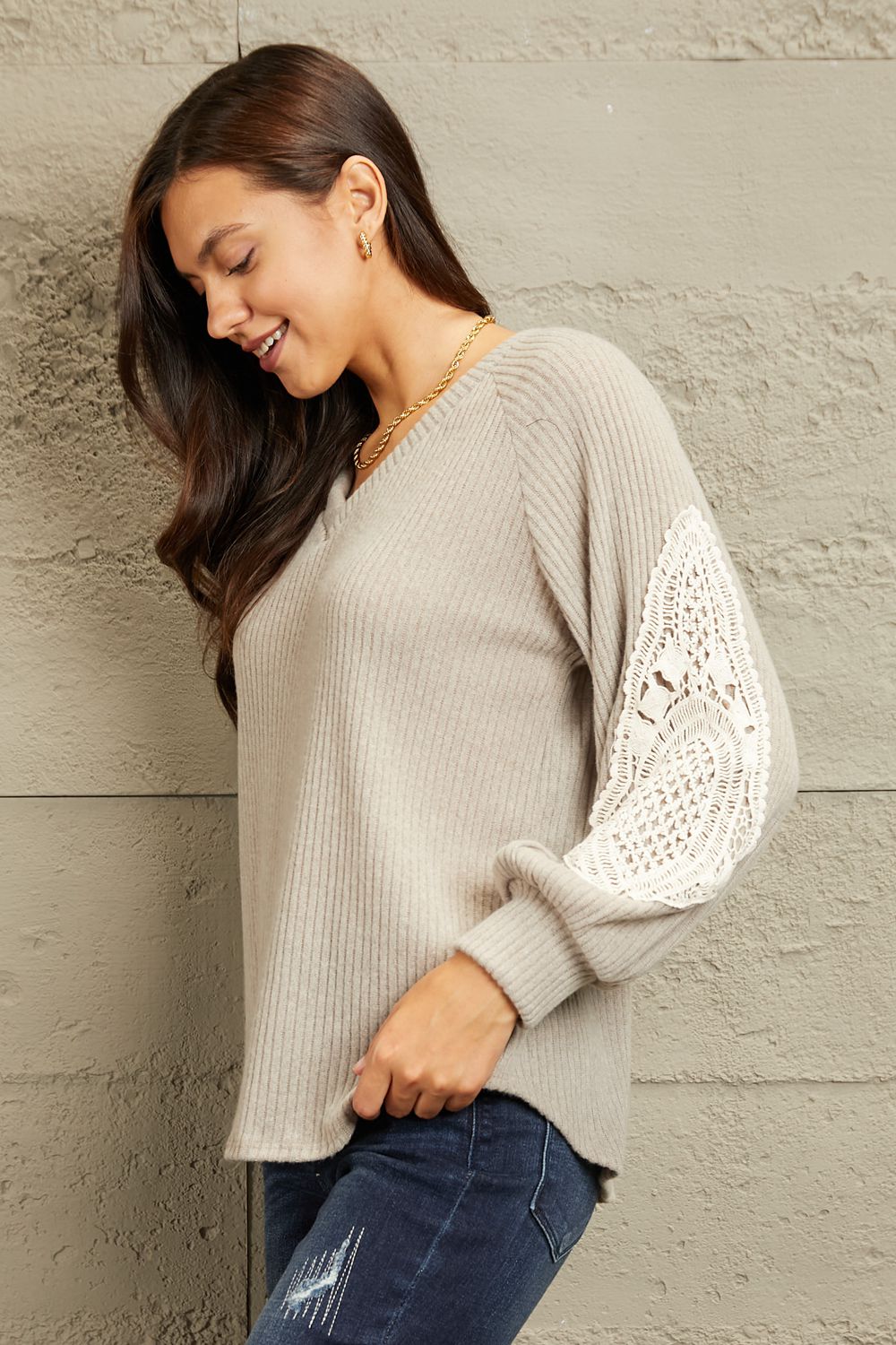 Sew In Love Lace Patch Detail Sweater