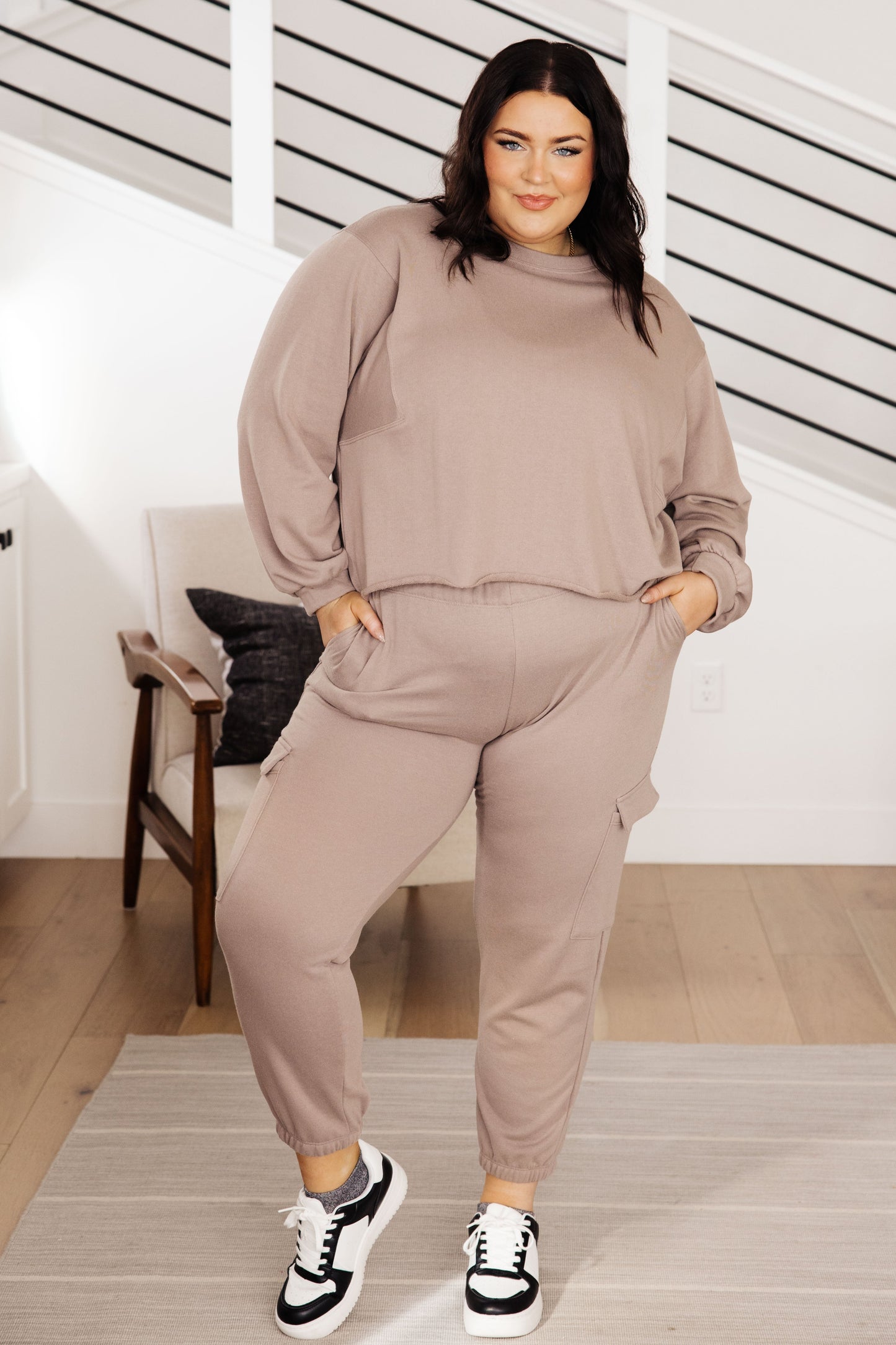 Wasabi & Mint Lounge A Lot Cargo Sweatpants in Mocha