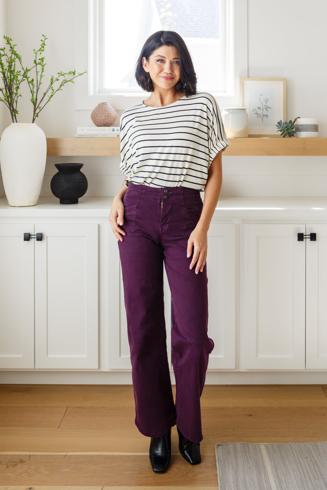 Mica Denim Petunia High Rise Wide Leg Jeans in Plum