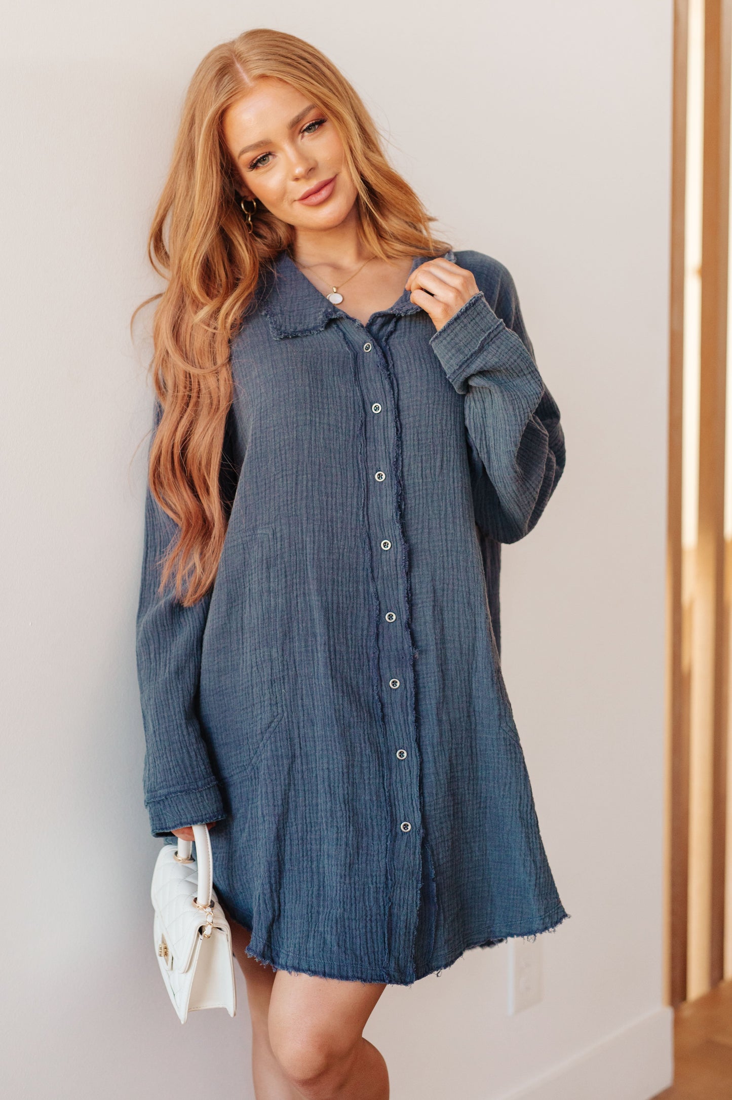 No Worries Mineral Wash Shirt Dress