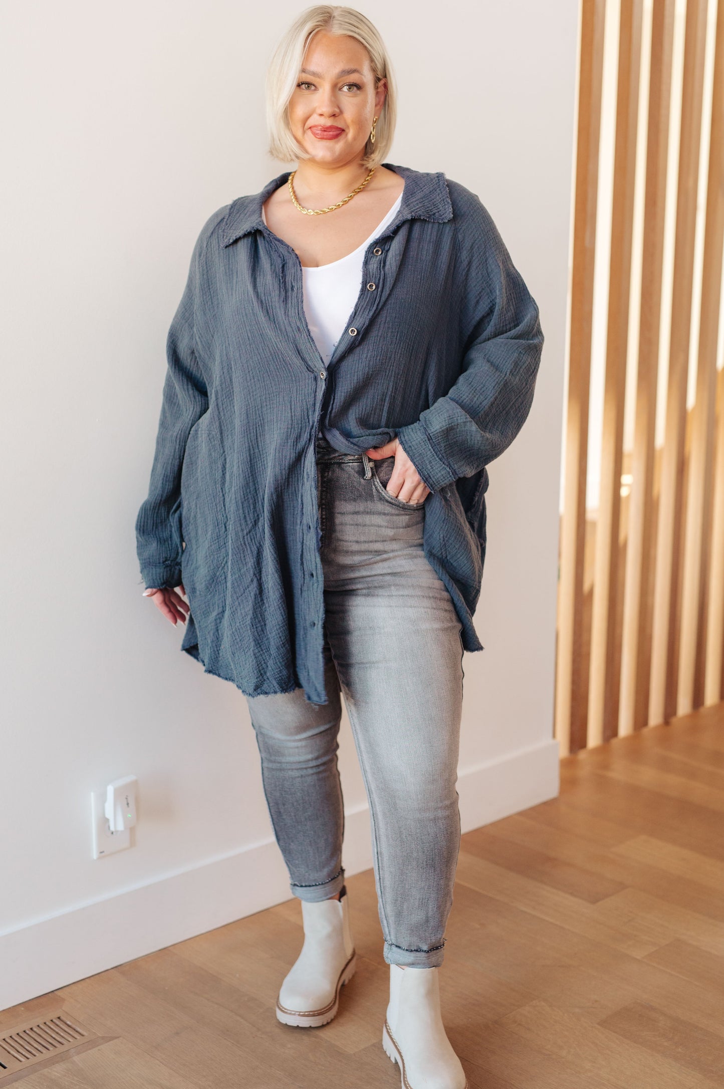No Worries Mineral Wash Shirt Dress