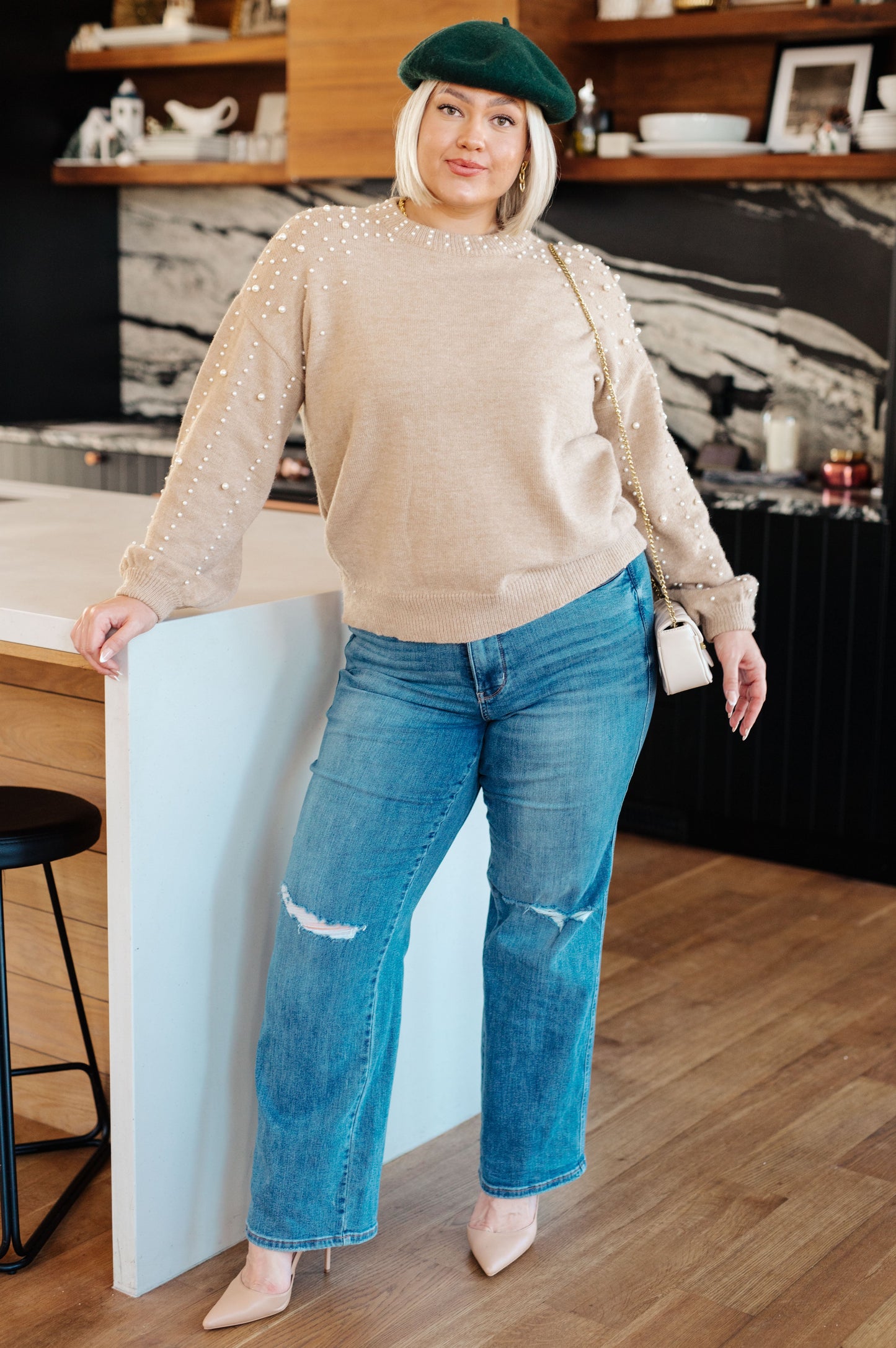 Just Stringin’ Along Pearl Accent Sweater