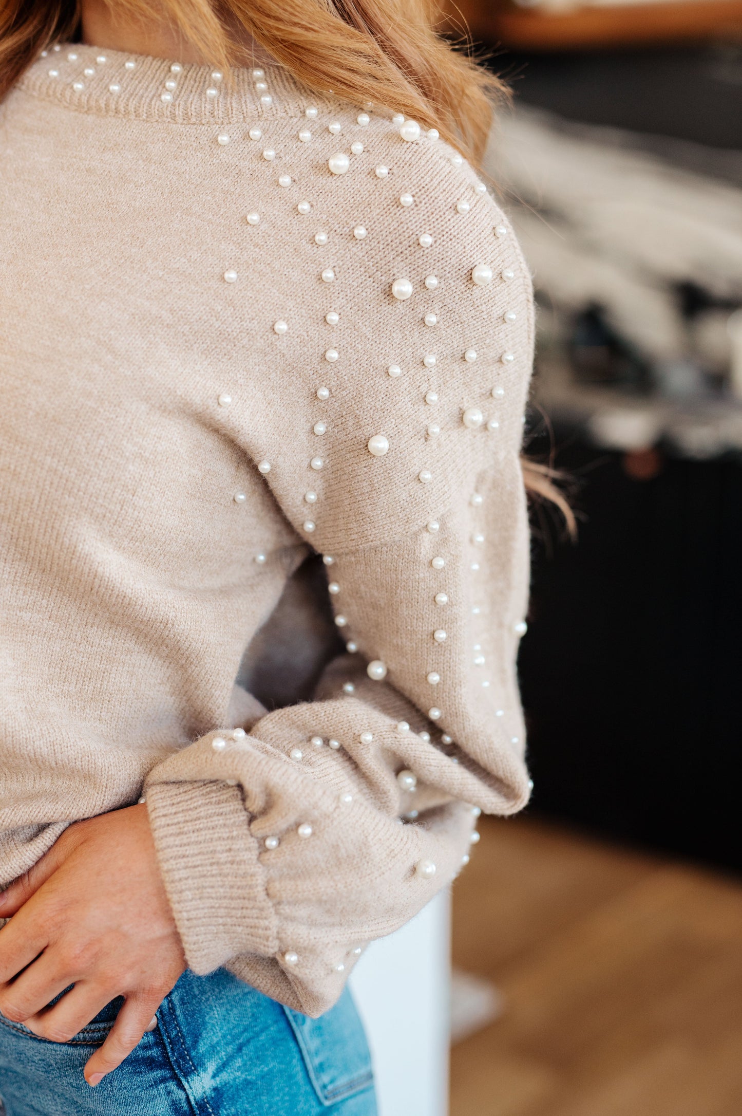 Just Stringin’ Along Pearl Accent Sweater