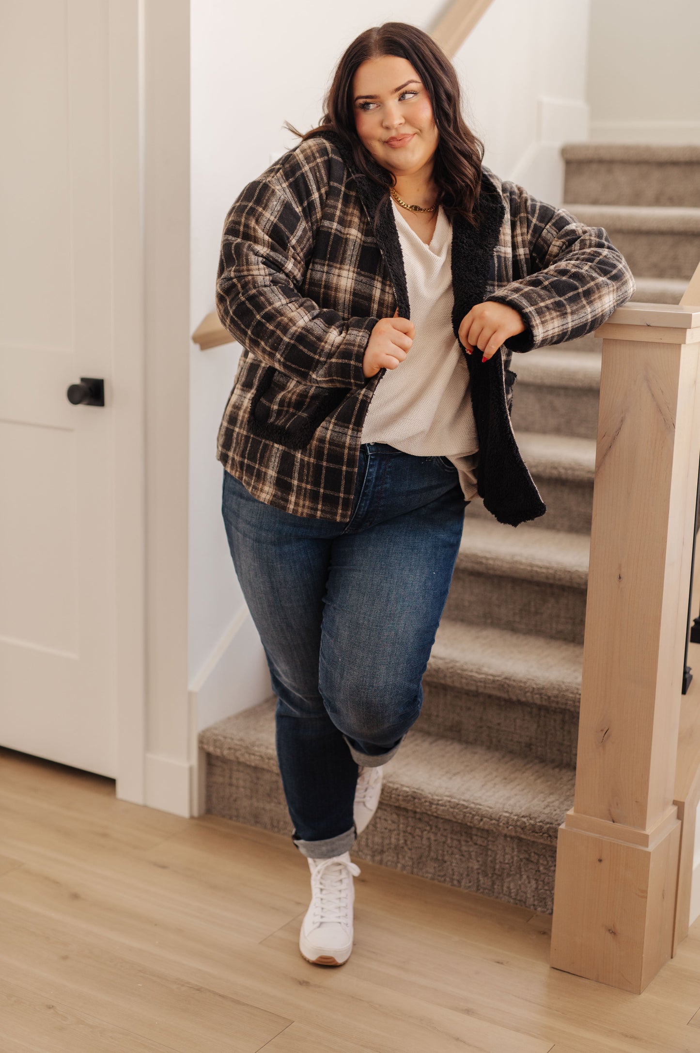 White Birch Warped Noise Reversible Plaid Shacket