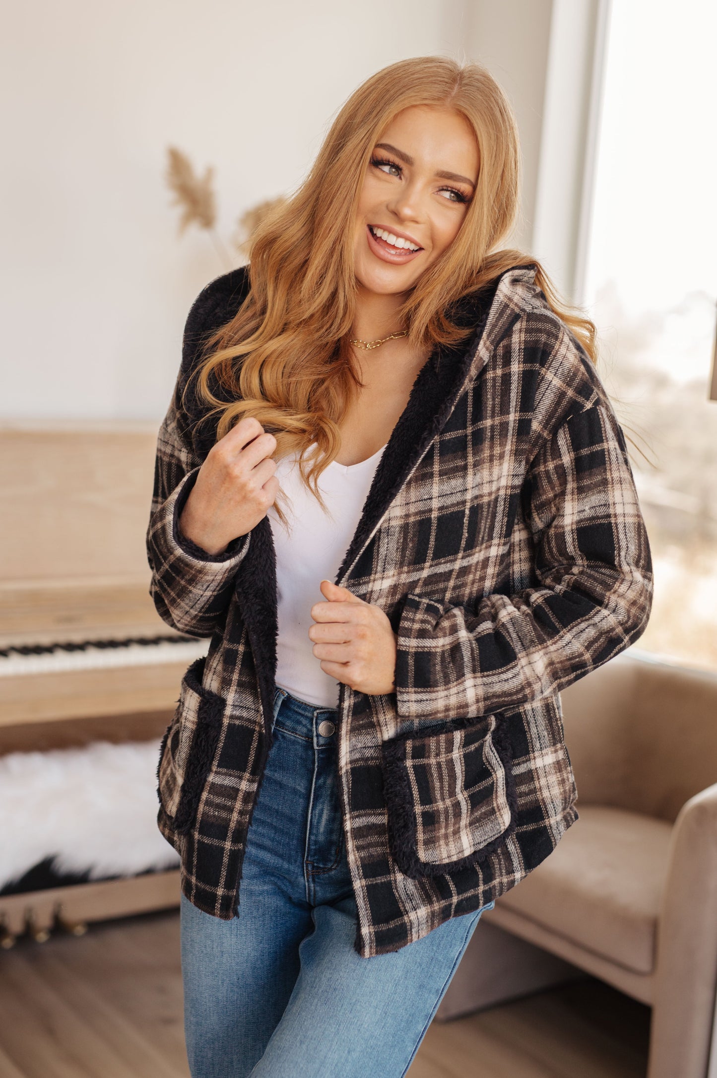 White Birch Warped Noise Reversible Plaid Shacket