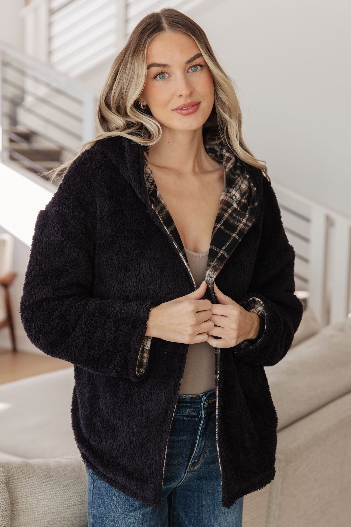 White Birch Warped Noise Reversible Plaid Shacket