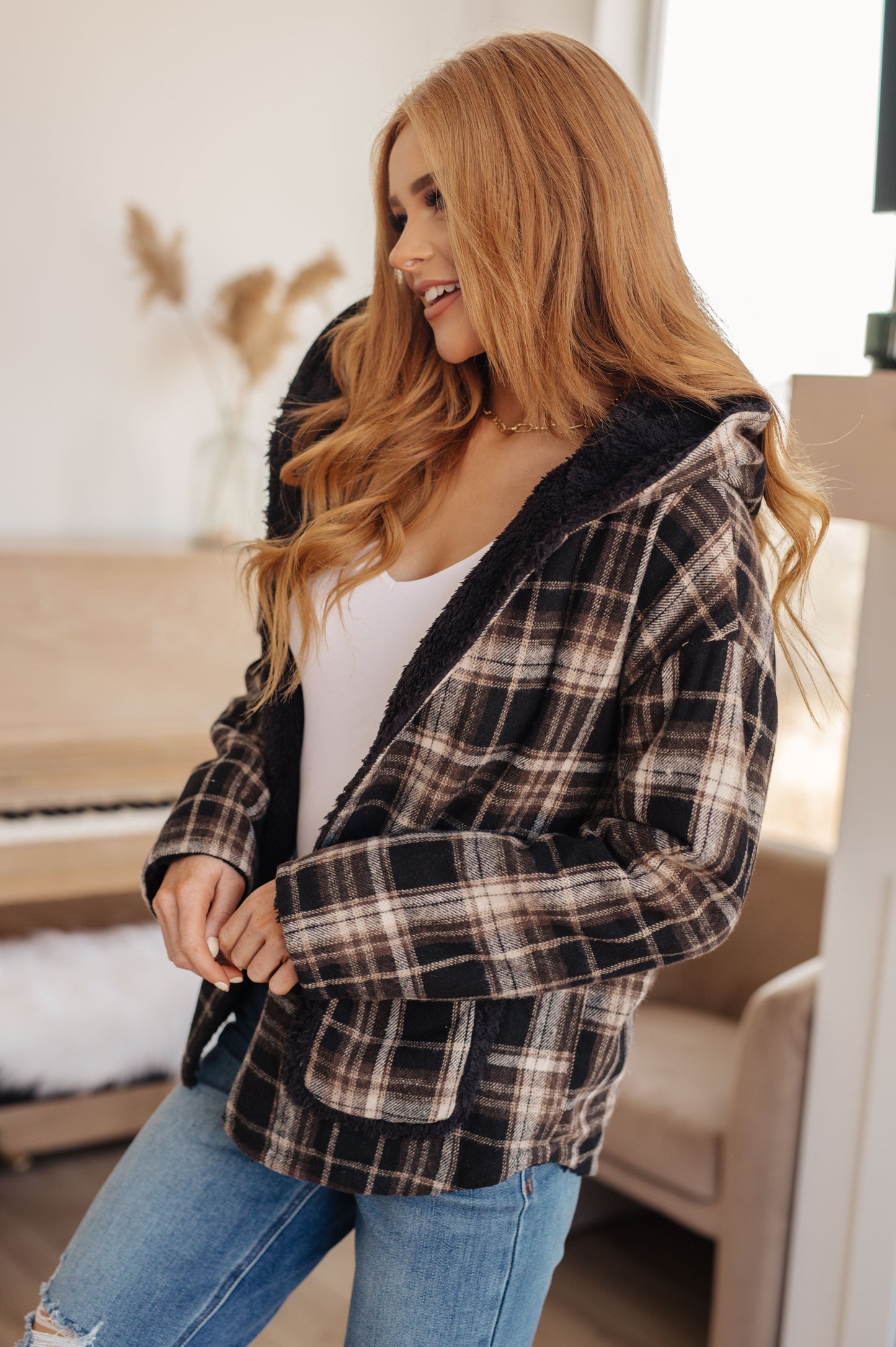 White Birch Warped Noise Reversible Plaid Shacket