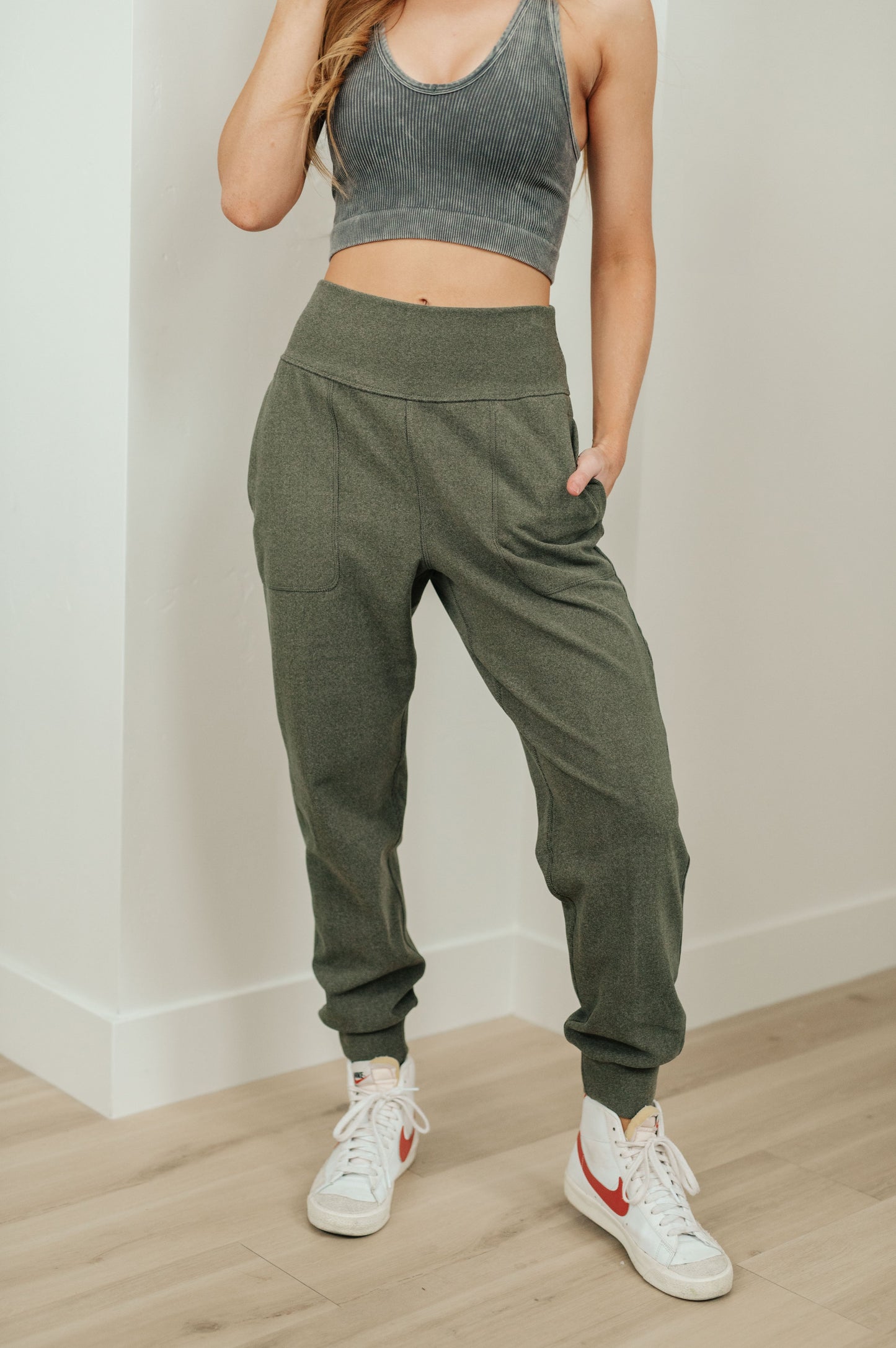 Are You Ready High Rise Joggers in Olive