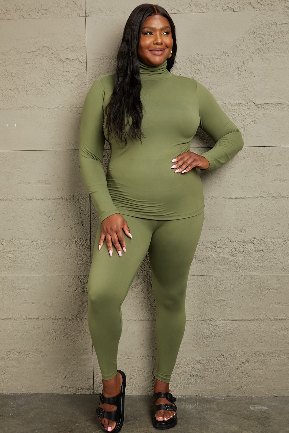 Zenana Friend in Me Mock Neck Top and Leggings Set