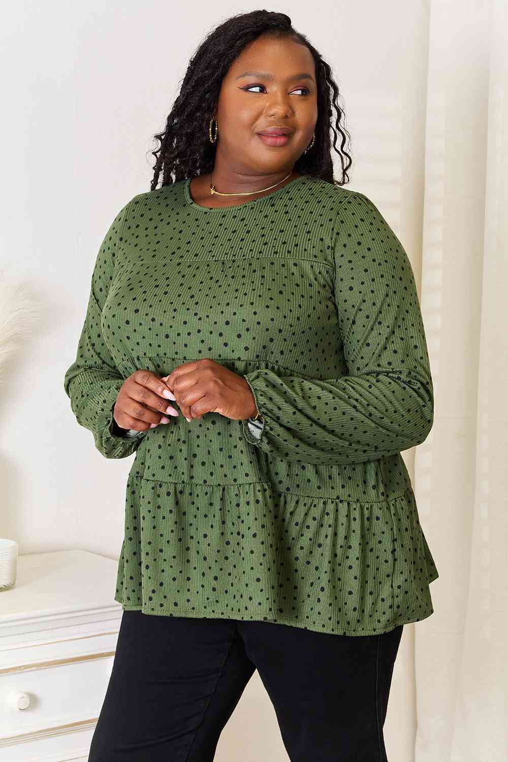 Heimish Long Puff Sleeve Polka Tiered Top