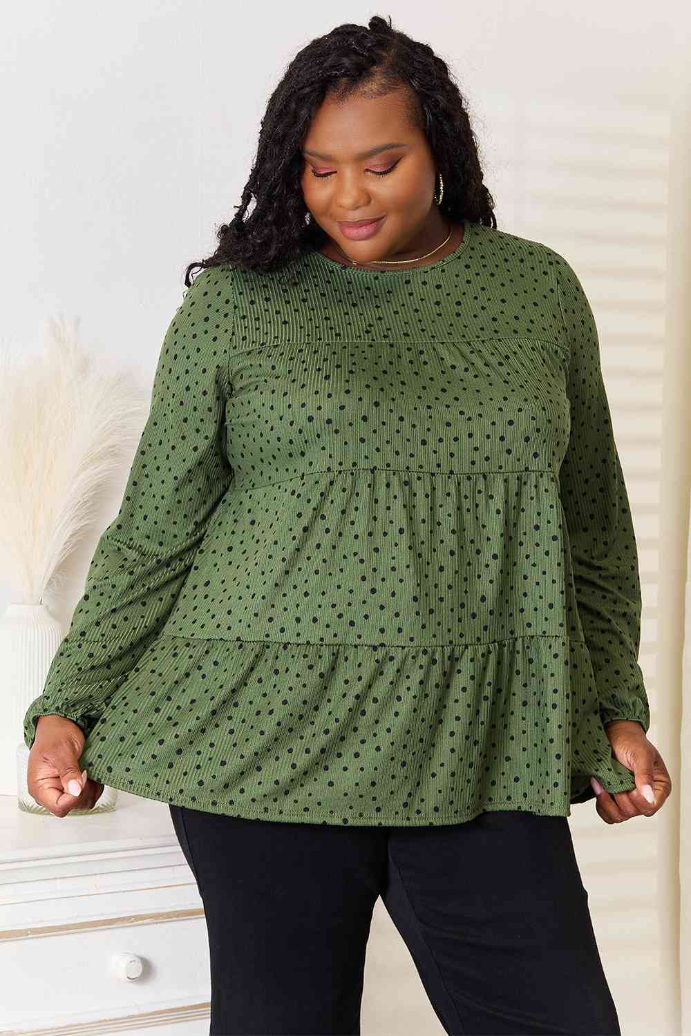 Heimish Long Puff Sleeve Polka Tiered Top