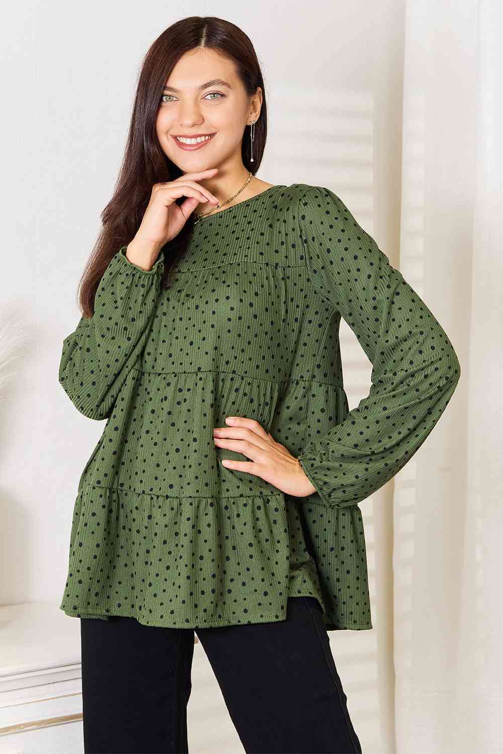 Heimish Long Puff Sleeve Polka Tiered Top