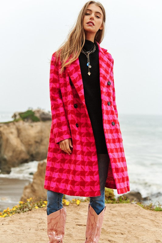 Davi and Dani Textured Knit Tweed Double Button Coat Jacket