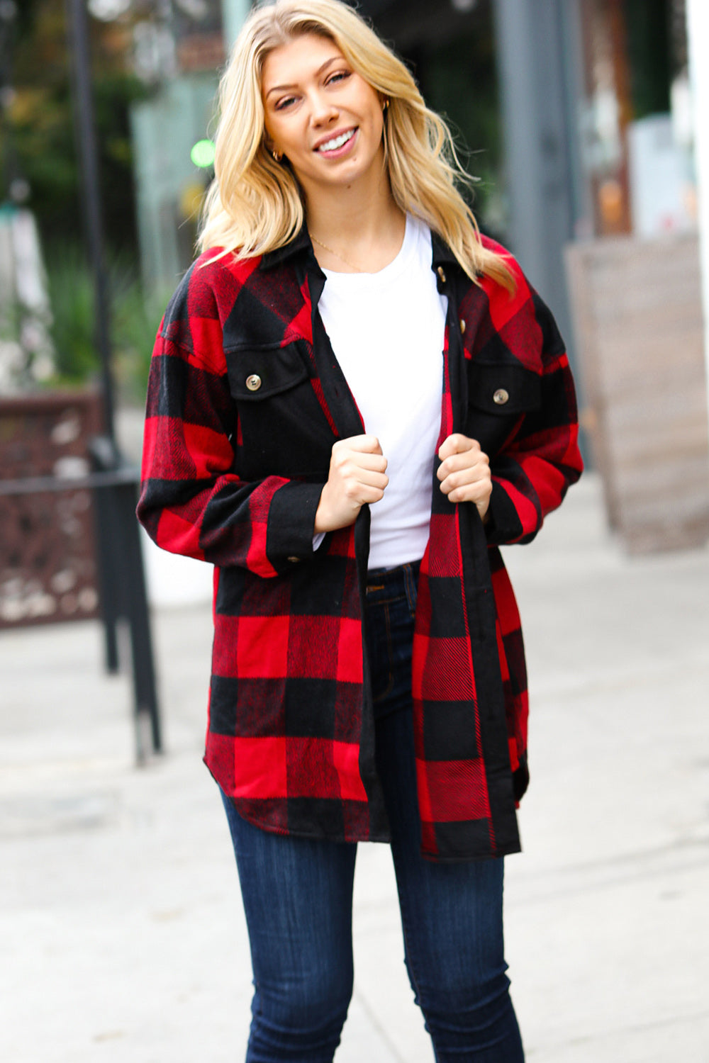 Holiday Red Flannel Plaid Button Down Shacket