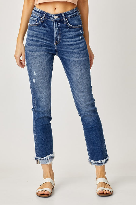 RISEN High Rise Frayed Cuffed Jeans