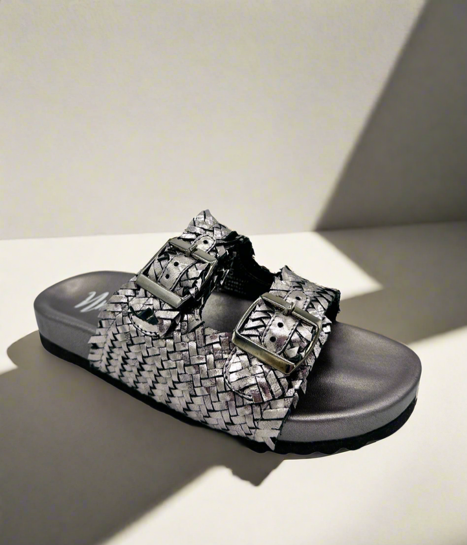 Naughty Monkey Intertwine Woven Strap Slide in Pewter