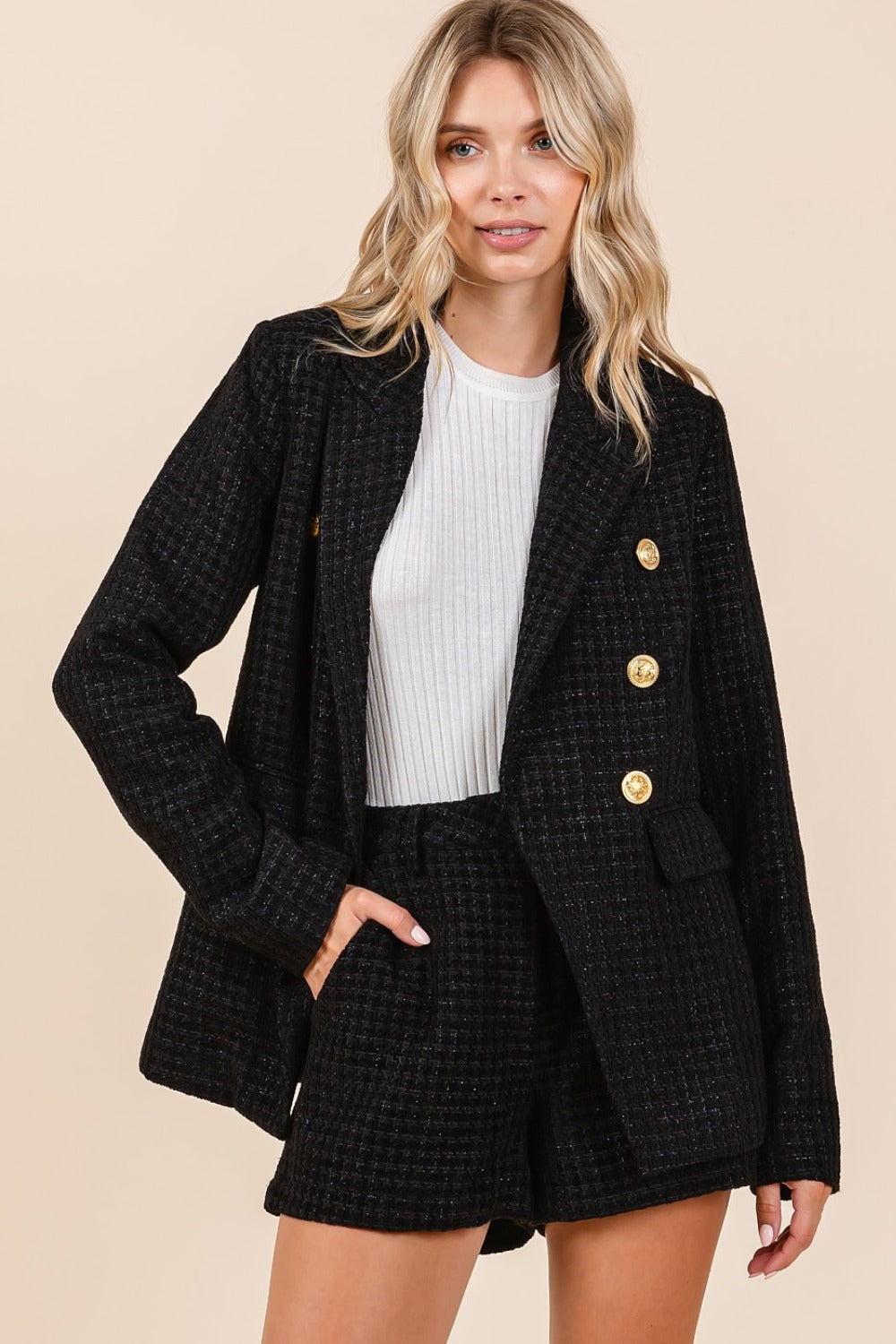 Mittoshop Double-Breasted Long Sleeve Blazer